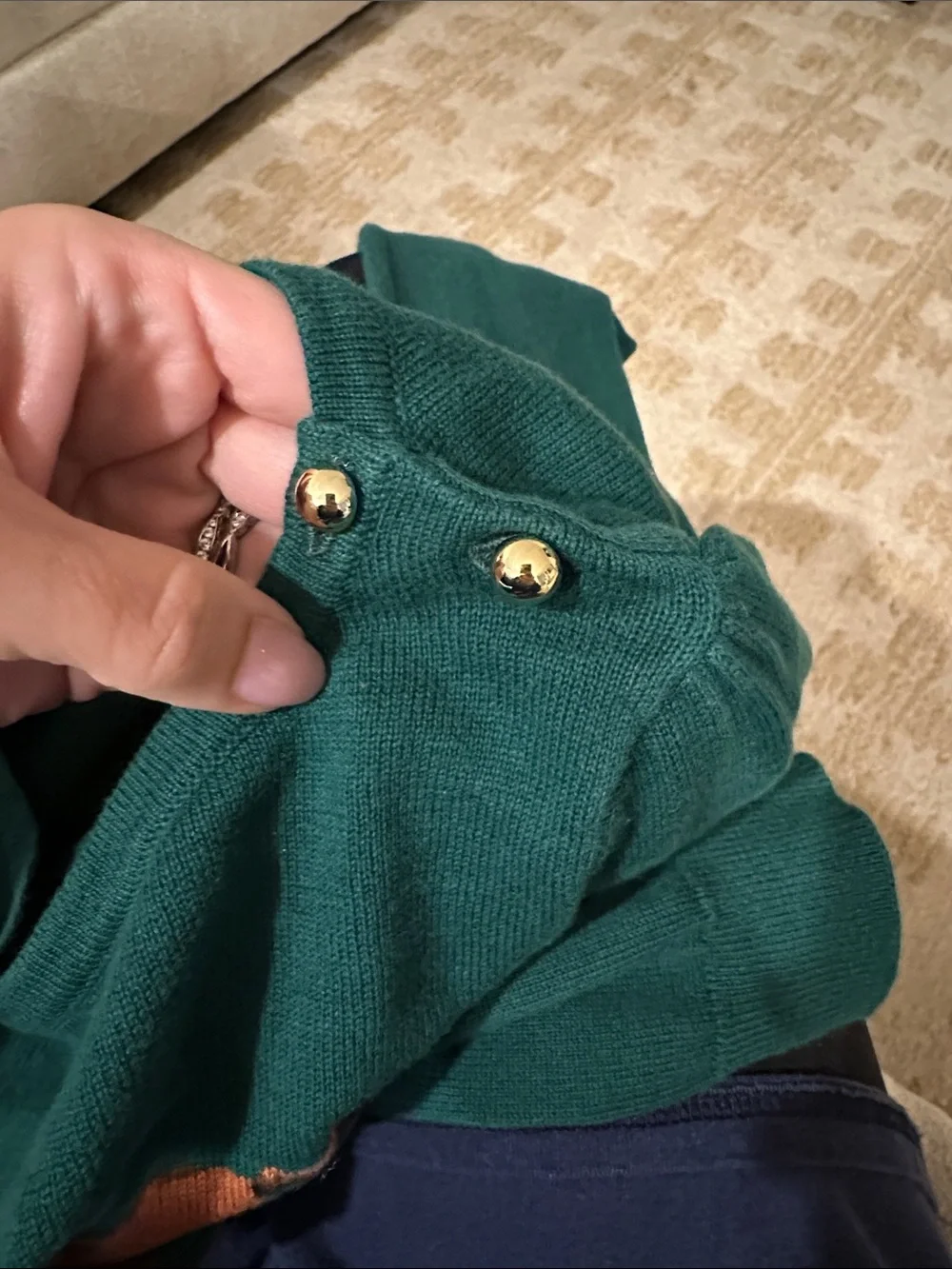 Janie and Jack Girls Green Horse Intarsia Sweater with Gold Button Shoulder